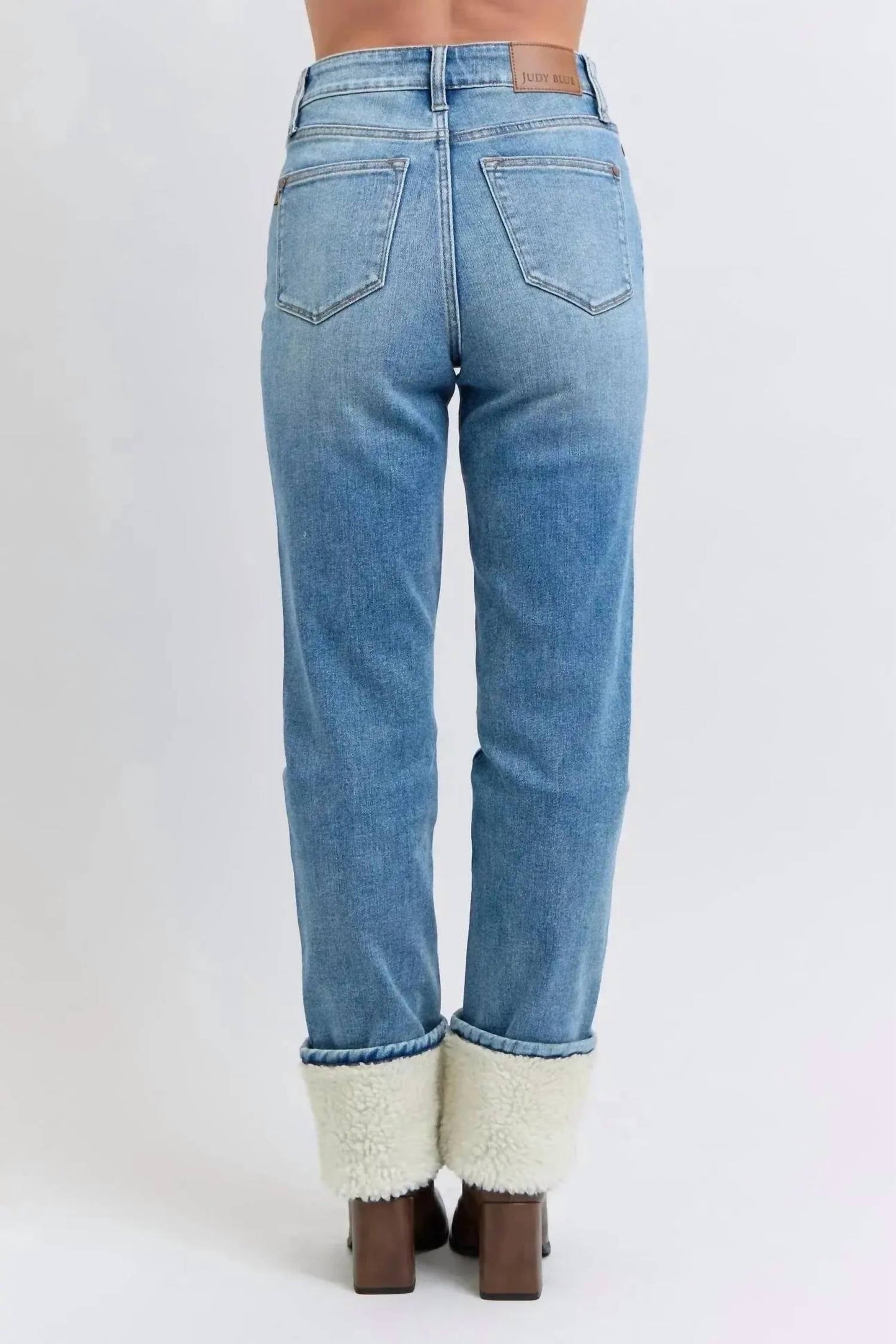 Judy Blue - High Waist Shearling Cuff Straight Denim Jeans