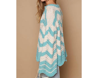 Pol - Oversize Round Neck Stripes Solid Pullover Sweater