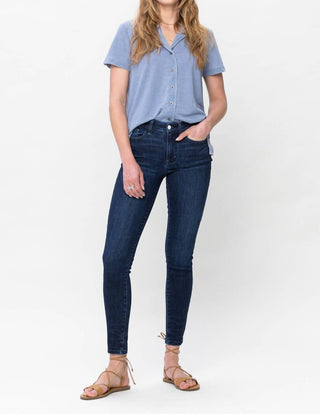 Judy Blue - Mid Rise Classic Crinkle Ankle Detail Skinny Denim Jeans