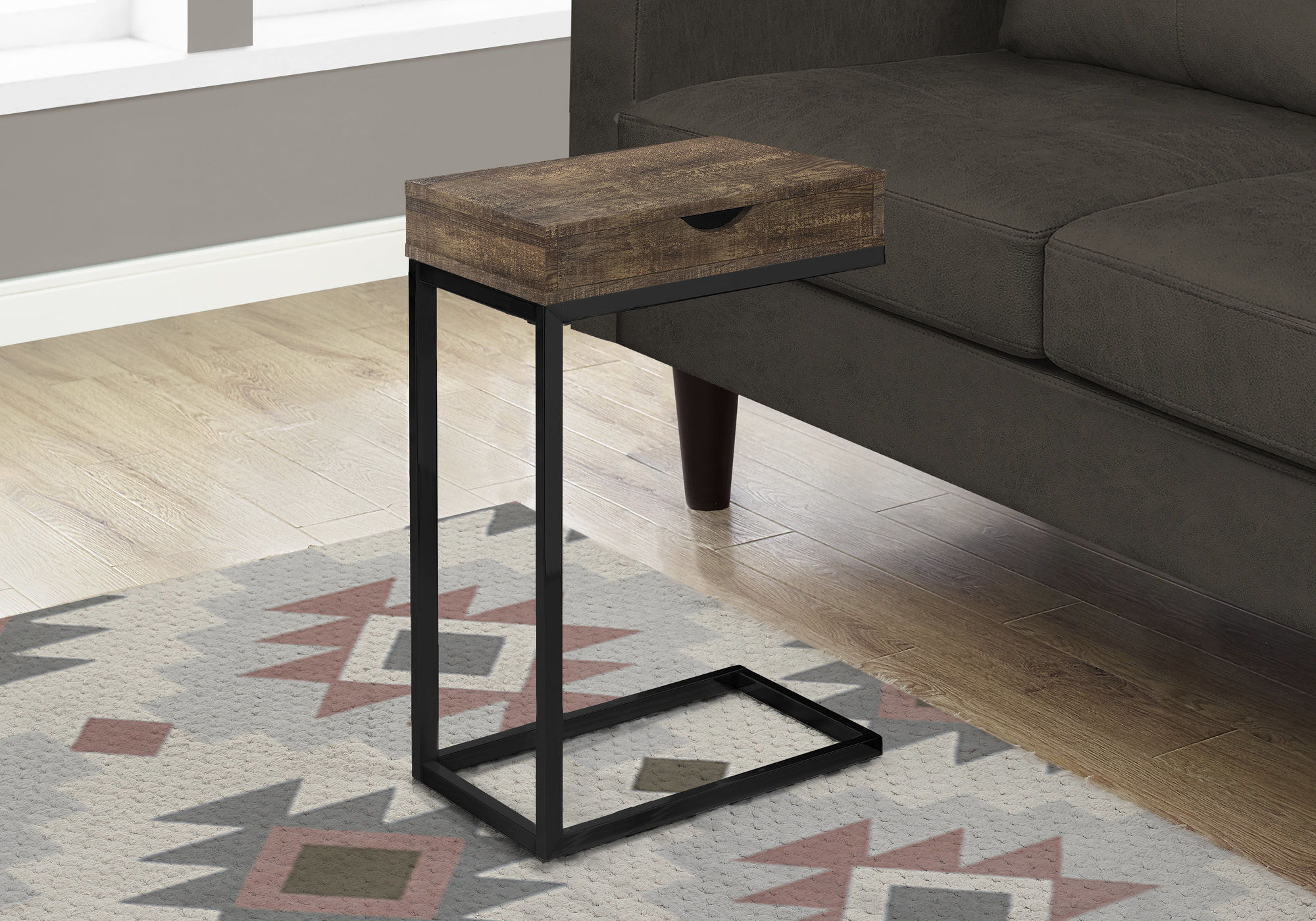 Accent Table, C-Shaped, Modern - Brown