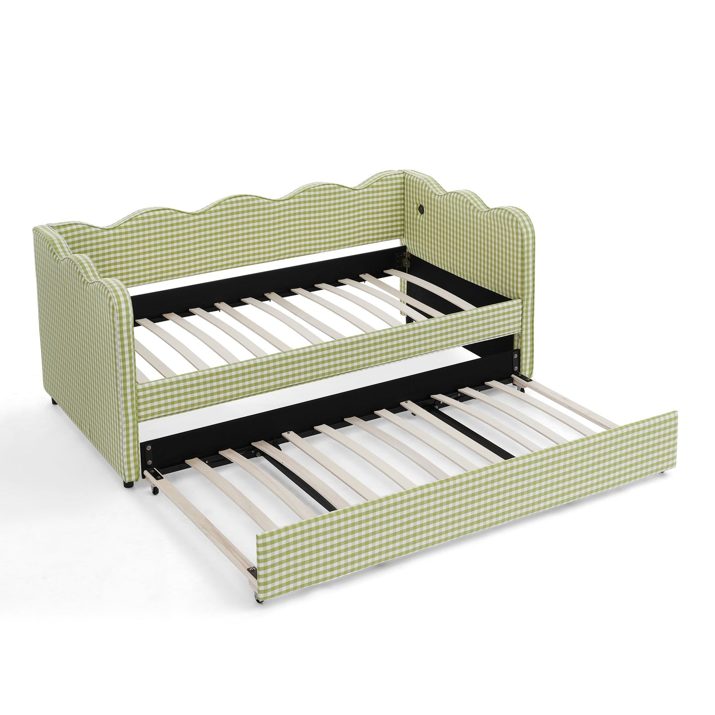 Cozy Gingham Daybed with Trundle Twin Size Sofa Bed