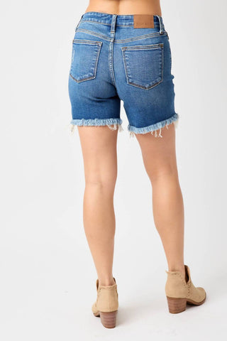 Judy Blue - Midrise Destroyed Frayed Hem Shorts