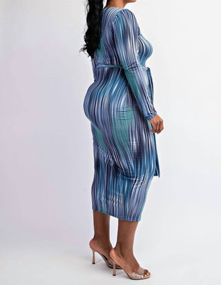 The Curve La - Plus Size Long Sleeve Midi Dress With Self-tie Belt