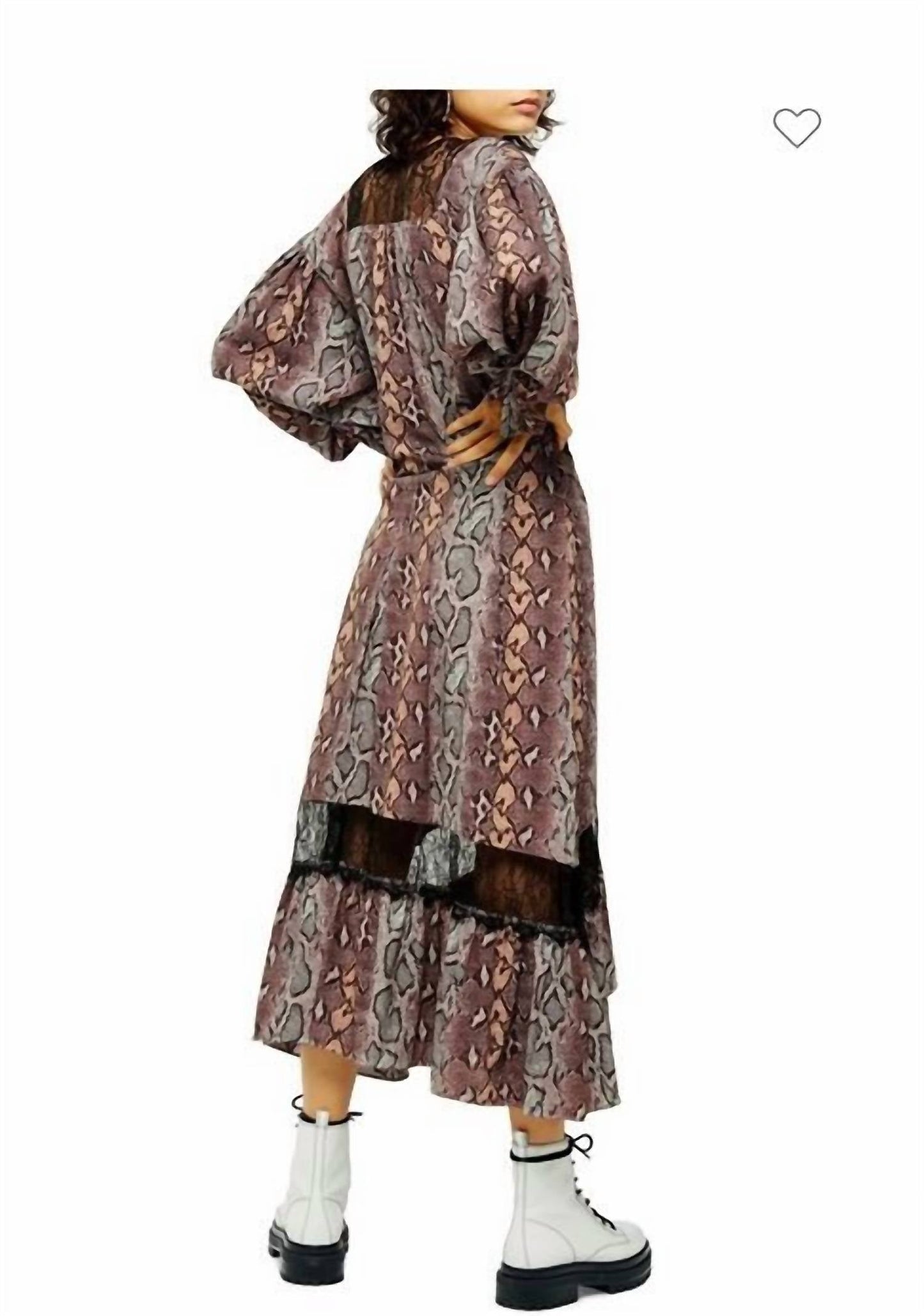 Topshop - Snake Print Lace Trim Midi A Line Dress