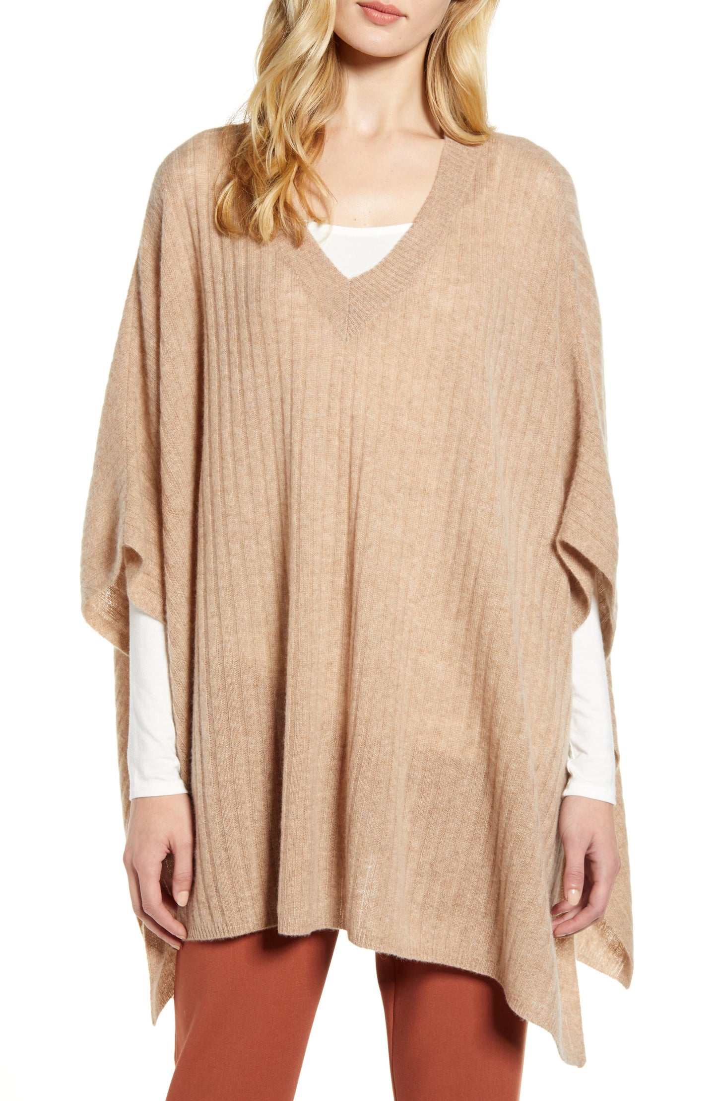 Women's Halogen Easy Cashmere V-Neck Poncho - Brown