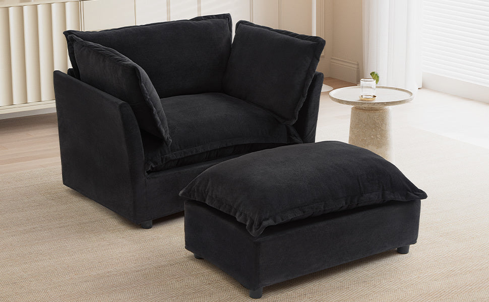 Modern Armchair Sofa 47" Cozy Upholstered Sofa Chair with Movable Ottoman