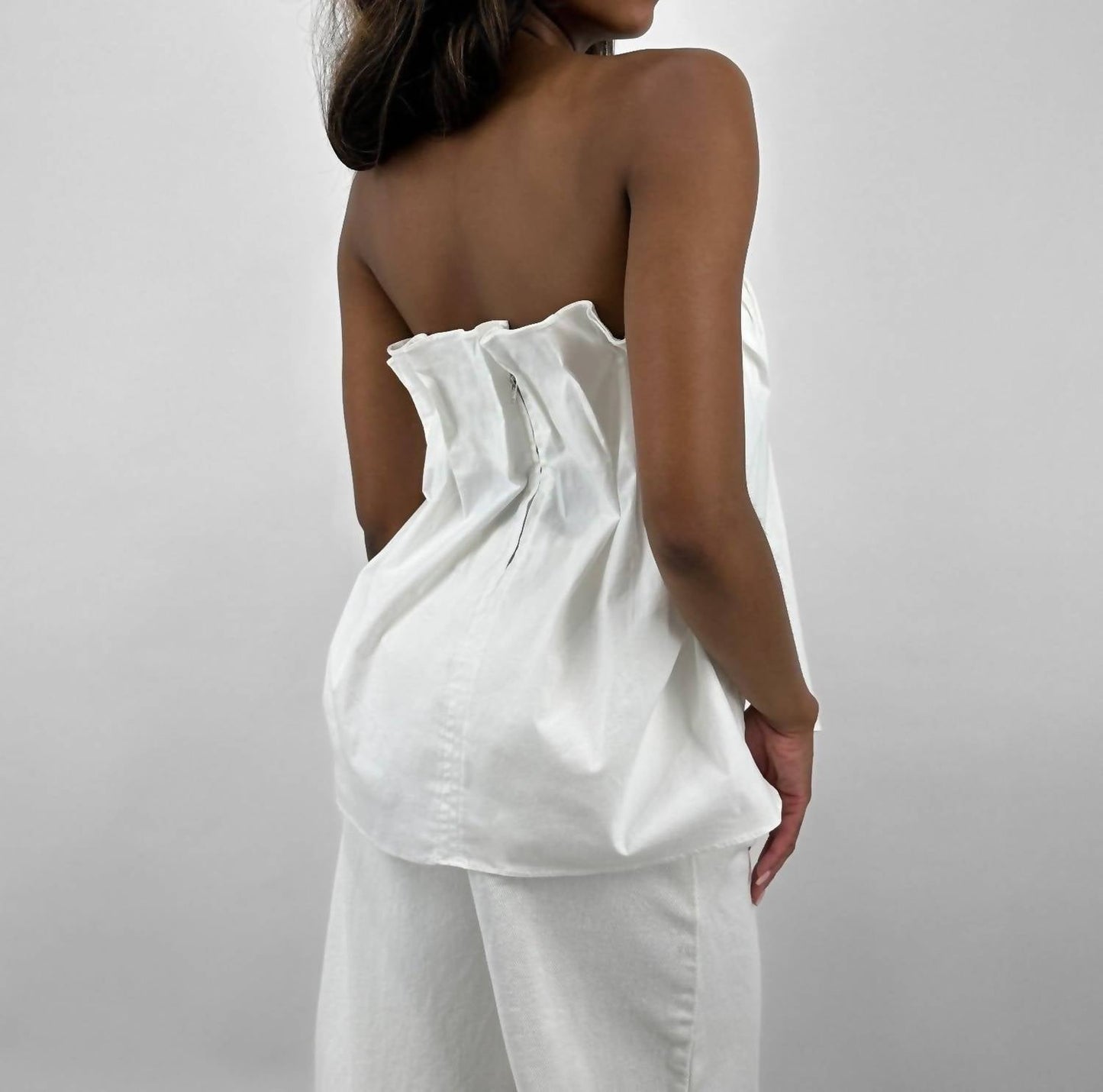 Blue Blush - Pleated Drape Strapless Top