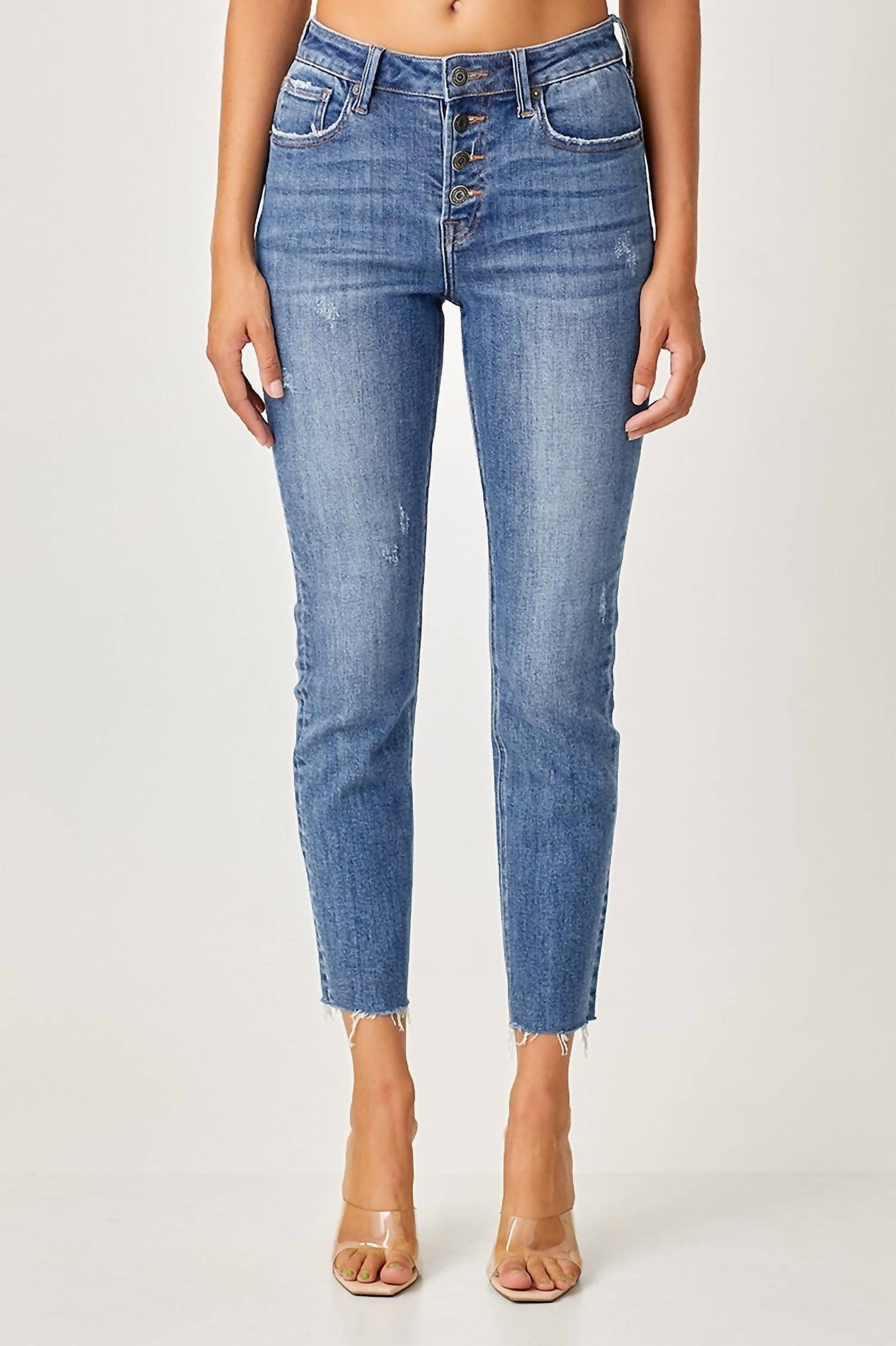 Risen - Button Fly Relaxed Fit Skinny Jeans