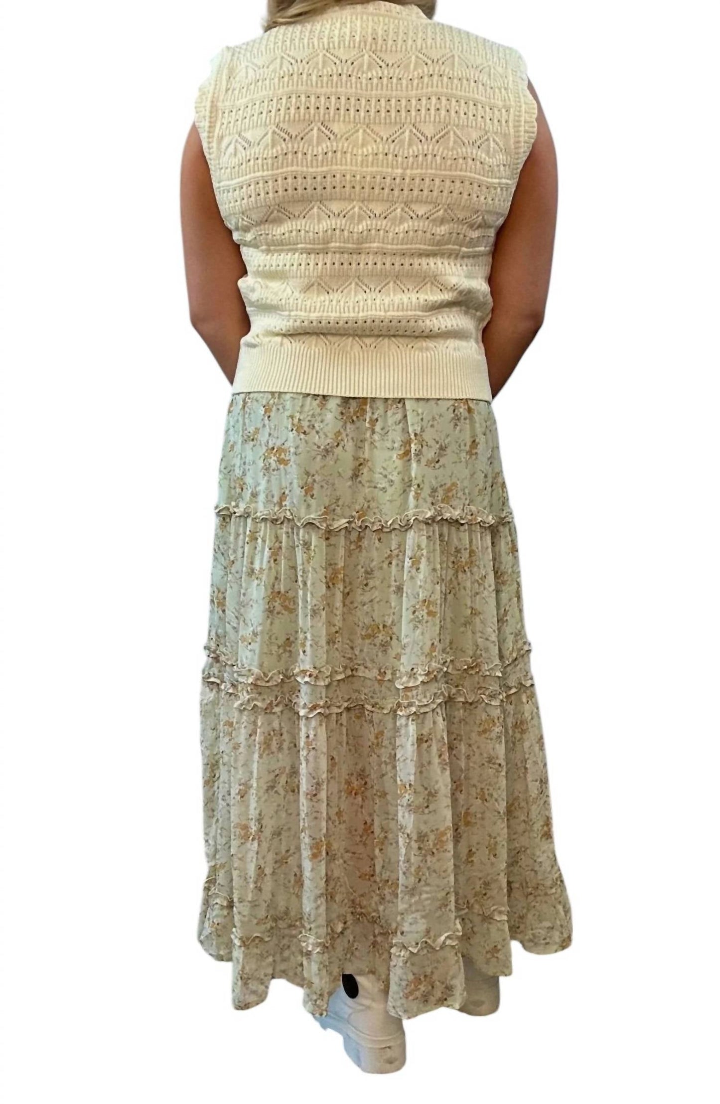 &Merci - Floral Ruffle Hem Midi Skirt