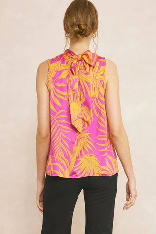 Entro - Tropical Leaf Print Halter Top