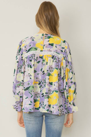 Entro - Floral Crochet Trim Blouse