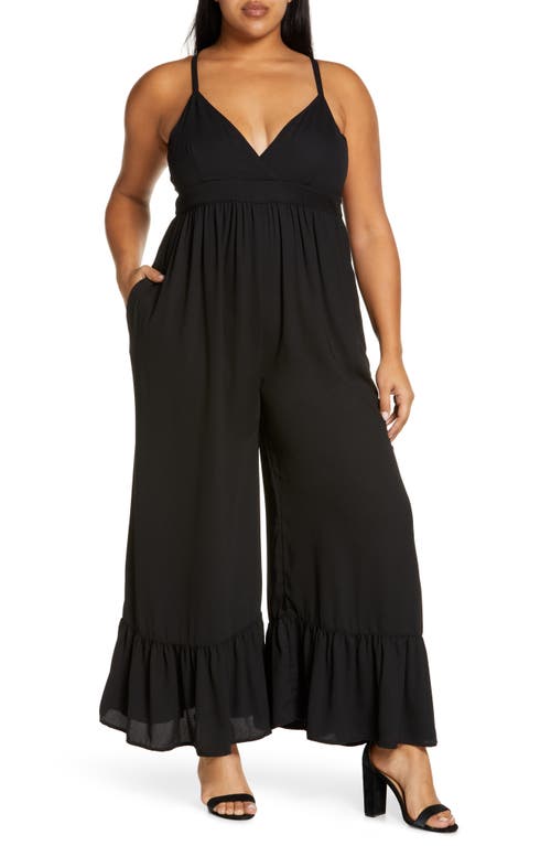 Chelsea28 Deep V-Neck Jumpsuit in Black, Size 3X