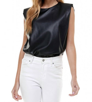 Tcec - Tammy Pleather Sleeveless Power Shoulder Top