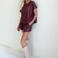 Klesis - Faux Leather Oversized Top And Shorts Set