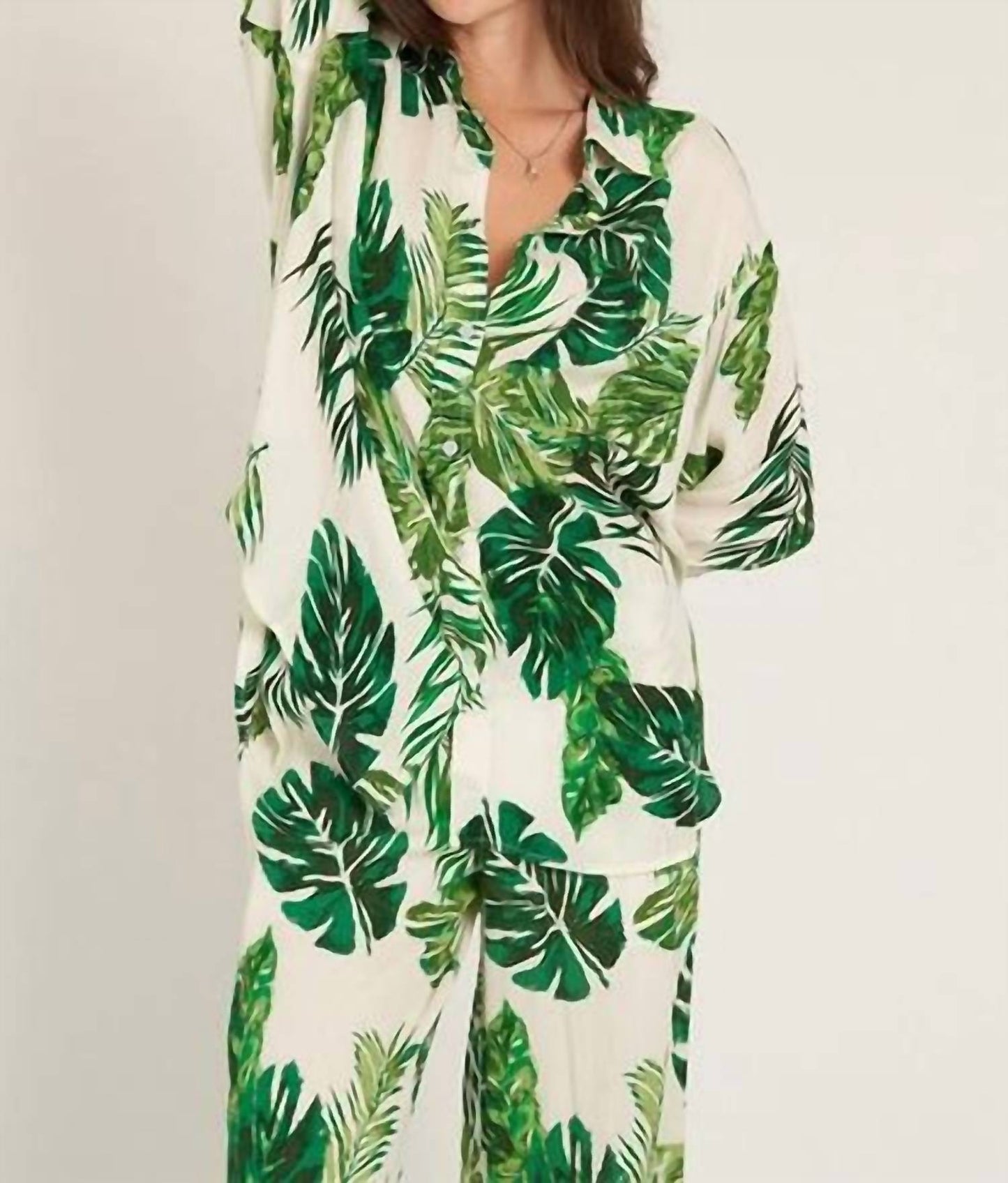 En Creme - Leaf Print Top