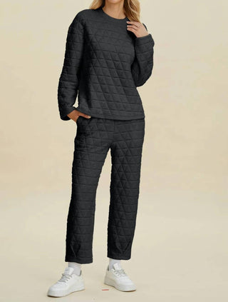 Trendsi - Double Take Full Size Texture Round Neck Long Sleeve Top and Pants Set