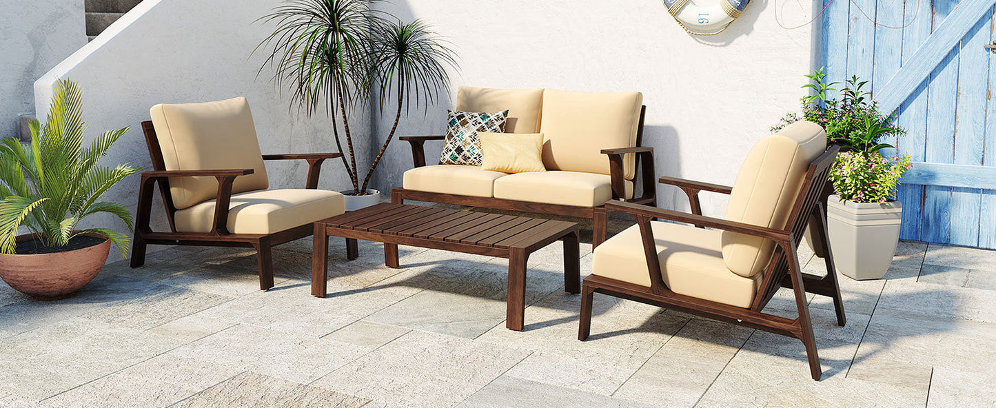 4 Pieces Outdoor Sofa Set with Cushions and Coffee Table