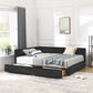 Mid-Century Storage Upholstered Tufted Bed Frame with Backrest and Armrests
