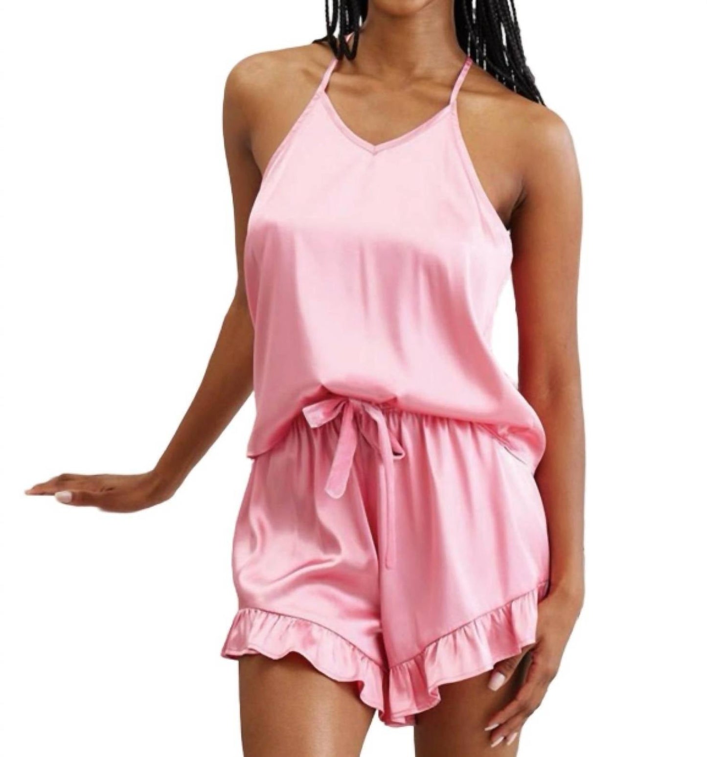 Bella Sleep + Spa - Cami And Velvet Ruffled Short Set