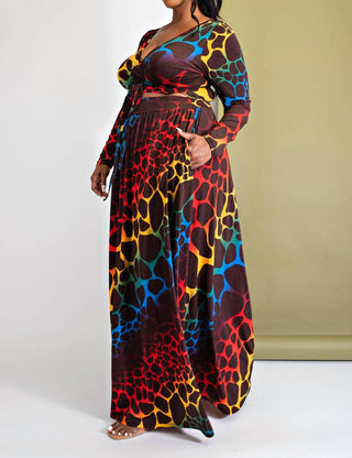 The Curve La - Plus Size Long Sleeve Surplice Wrap Top And Maxi Skirt Set