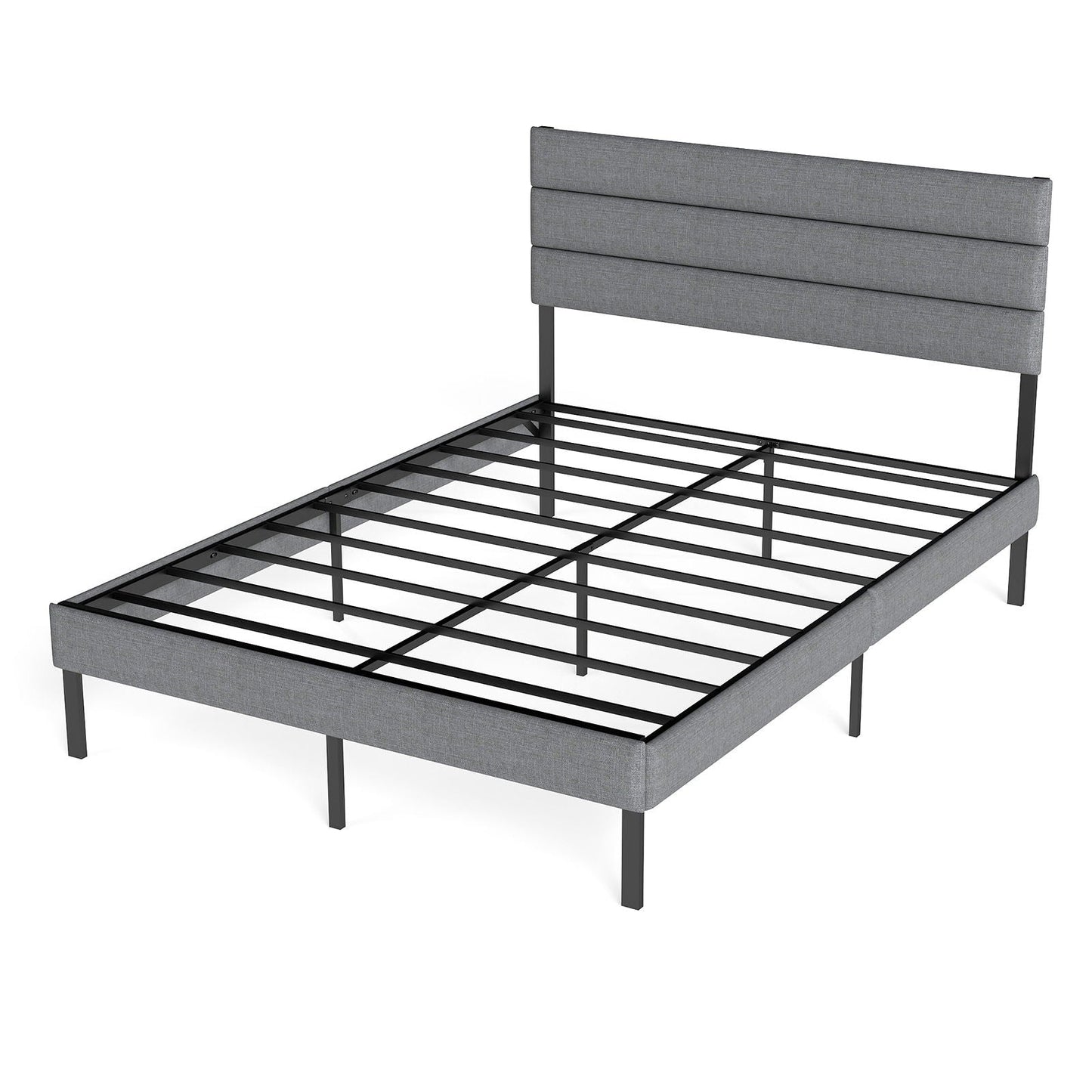 Upholstered Platform Bed Frame With Headboard, No Box Spring Needed, Underbed Storage