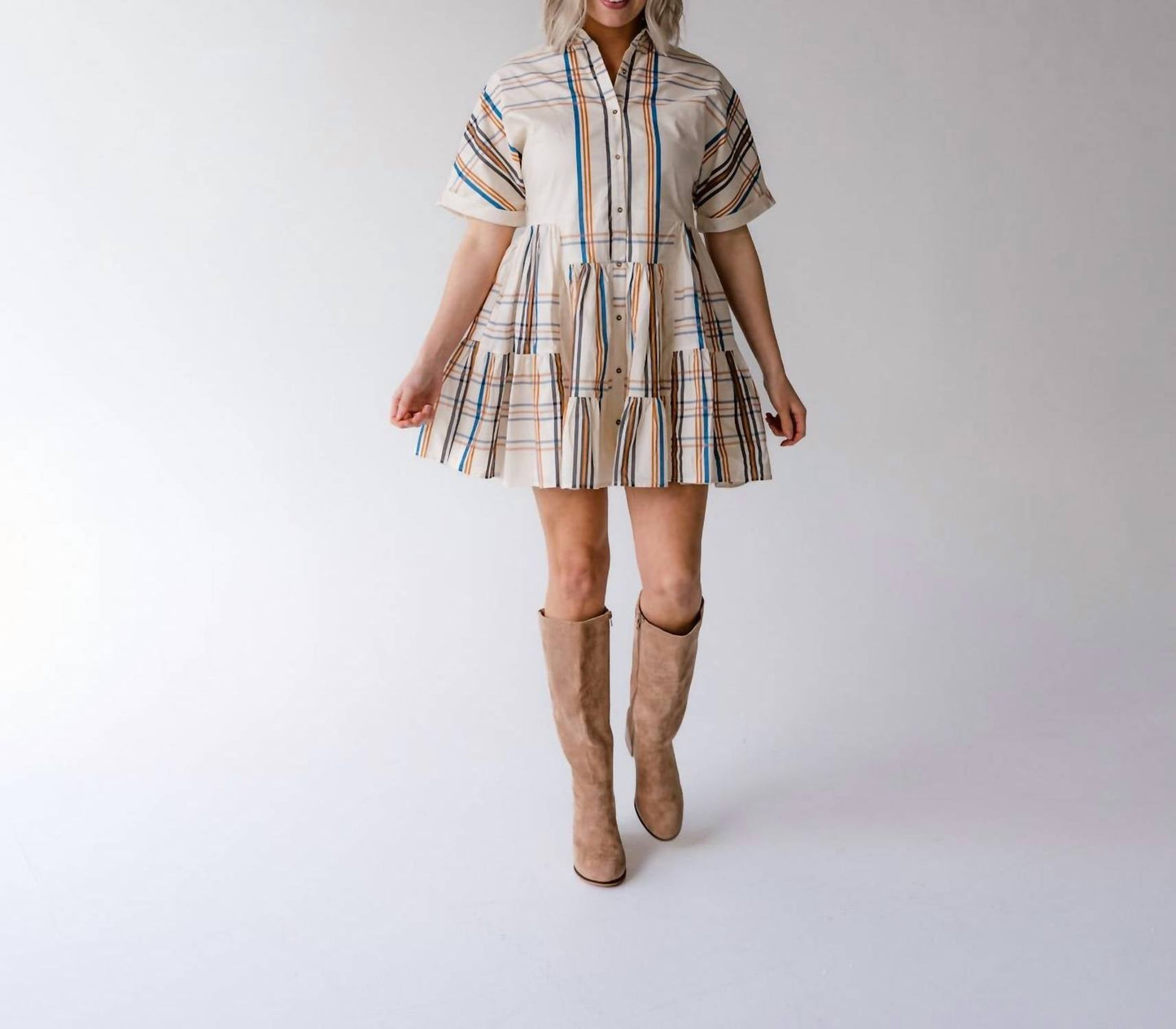 Aureum - Women's Delaney Plaid Mini Shirt Dress