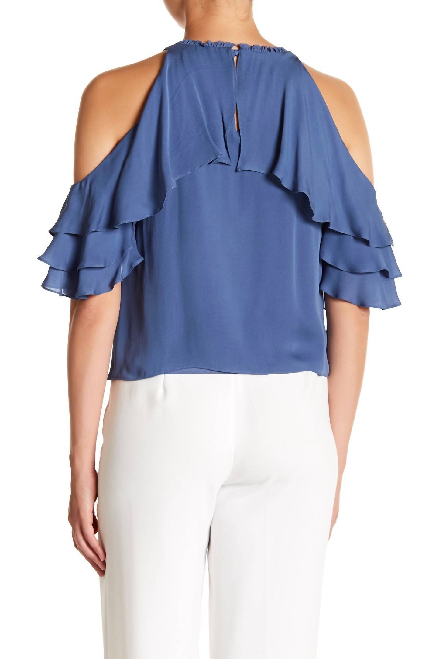 Alice + Olivia - Silk Cold Shoulder Ruffle Top