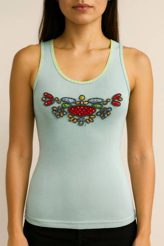 Paparazzi - Sleeveless Top With Embroidery & Beaded Works