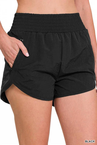 Zenana - Windbreaker Smocked Waistband Running Shorts