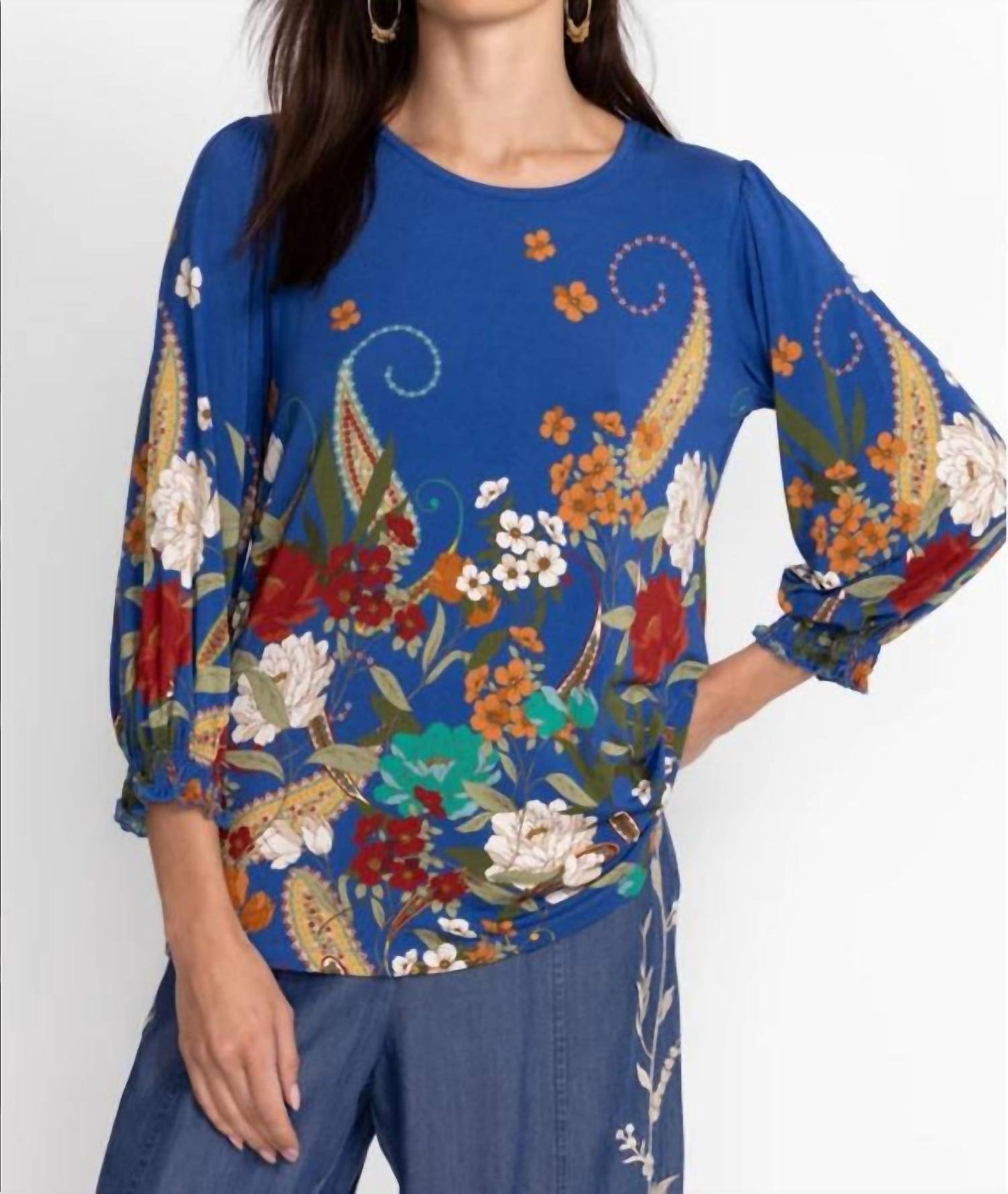 Johnny Was - TEE BEE SMOCKED SLEEVE TEE