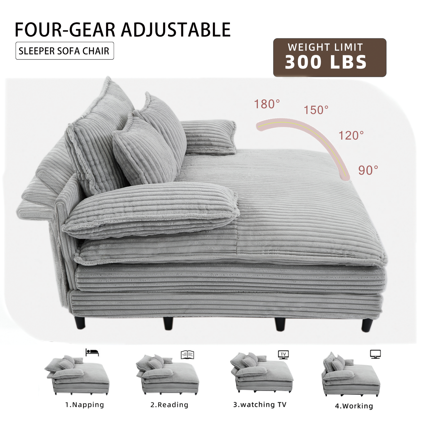 109" W Oversized Double Lounge Chaise Sofa