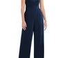 After Six Halter Neck Satin Charmeuse & Crepe Jumpsuit in Midnight, Size 6