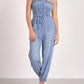 Elan - Smocking And Tie Waist Denim Jumpsuit
