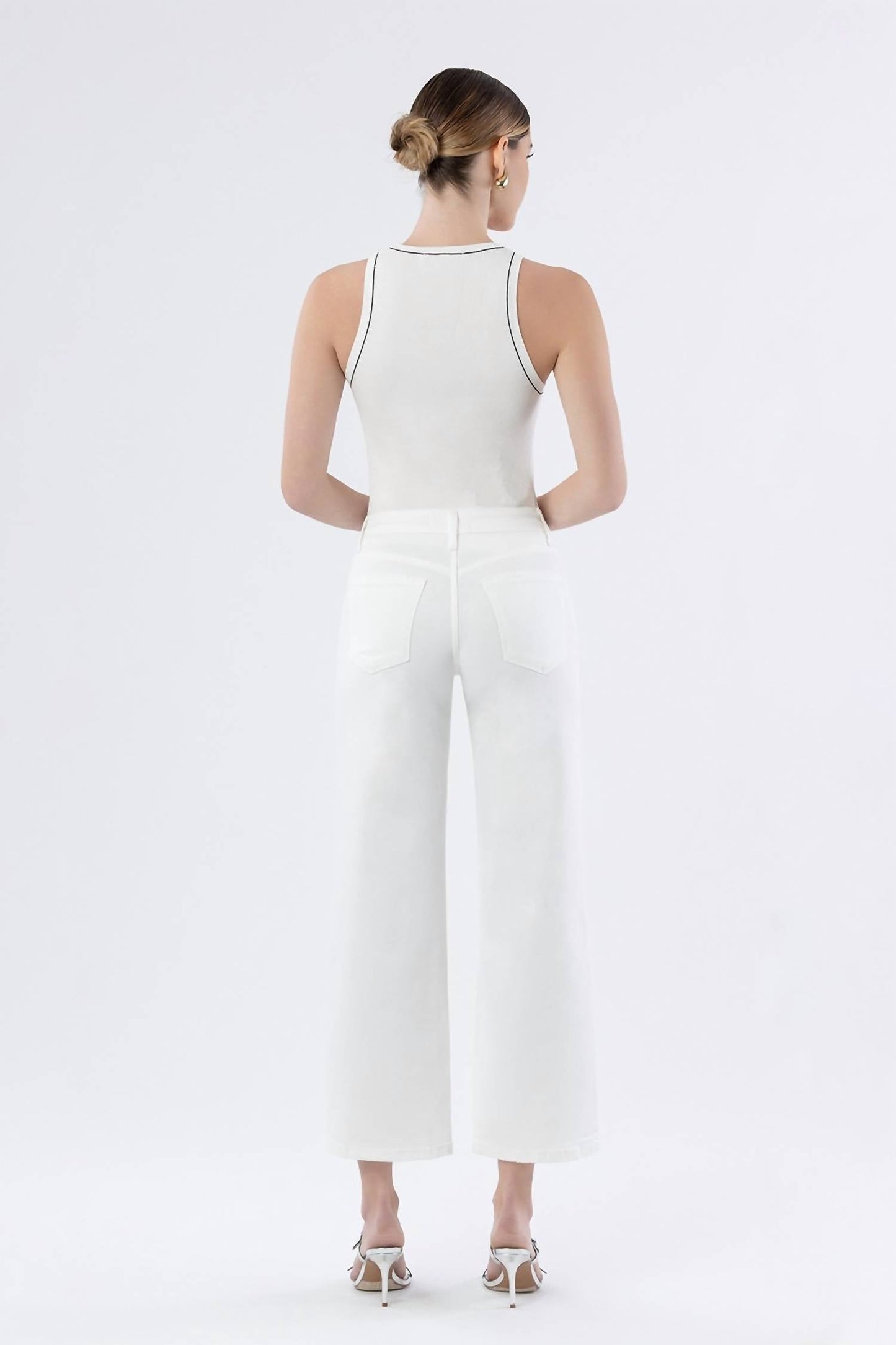 Vervet By Flying Monkey - white wide leg ankle denim