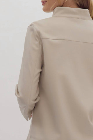 Entro - Faux Leather V-neck Pleather Blouse