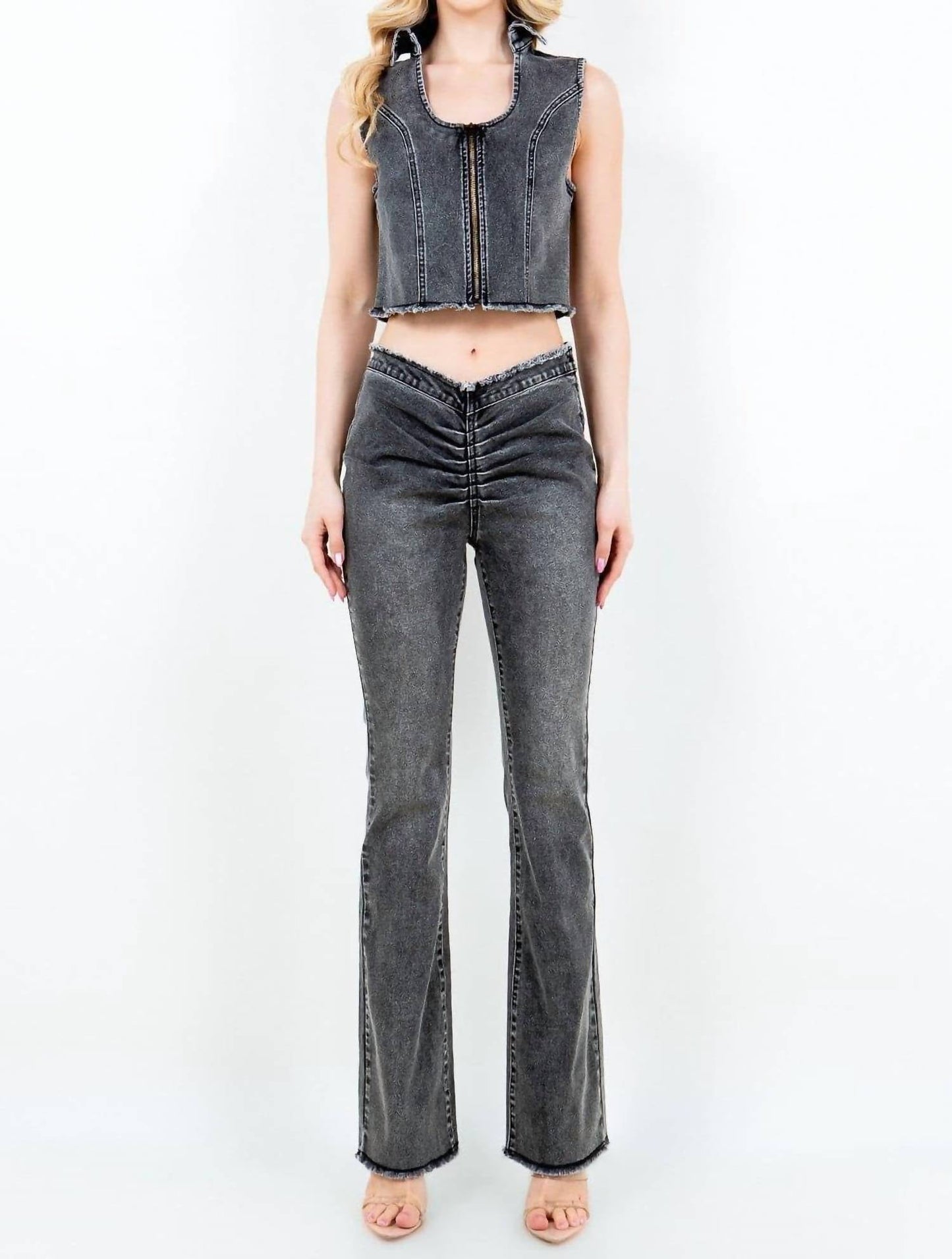 American Bazi - Trendy Cropped Denim Vest With Raw Hem