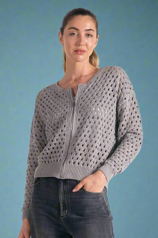 Elan - Open Knit Zip Up Sweater