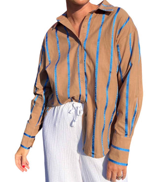 Entro - Espresso Striped Button Up Top