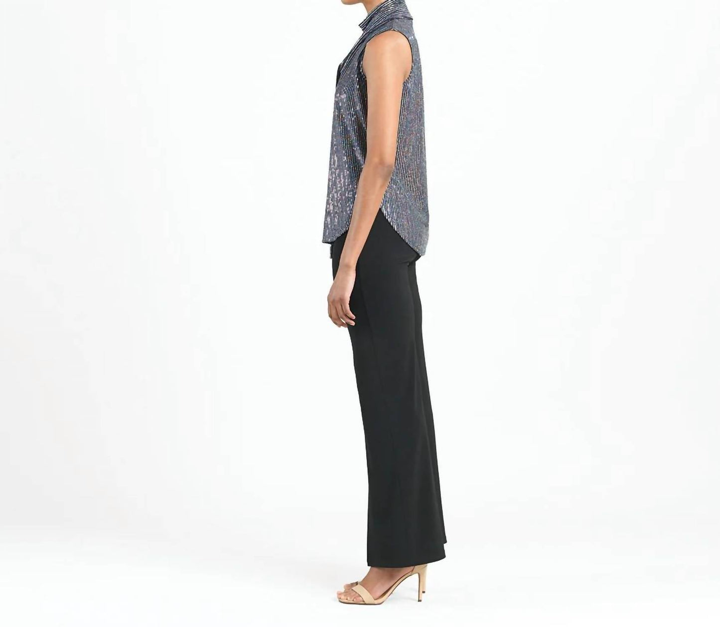 Clara Sun Woo - Shimmer Sequin Mock Neck Tie Top