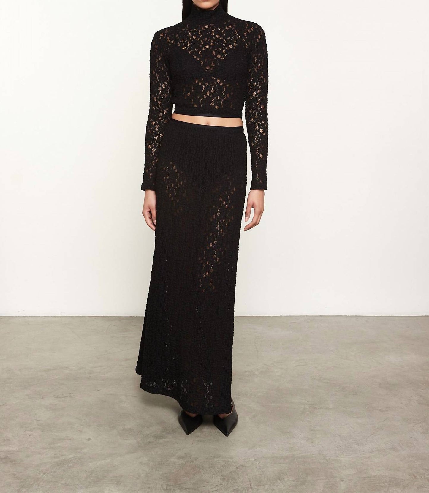 Enza Costa - PUCKERED LACE LONG SLEEVES CROPPED MOCKNECK