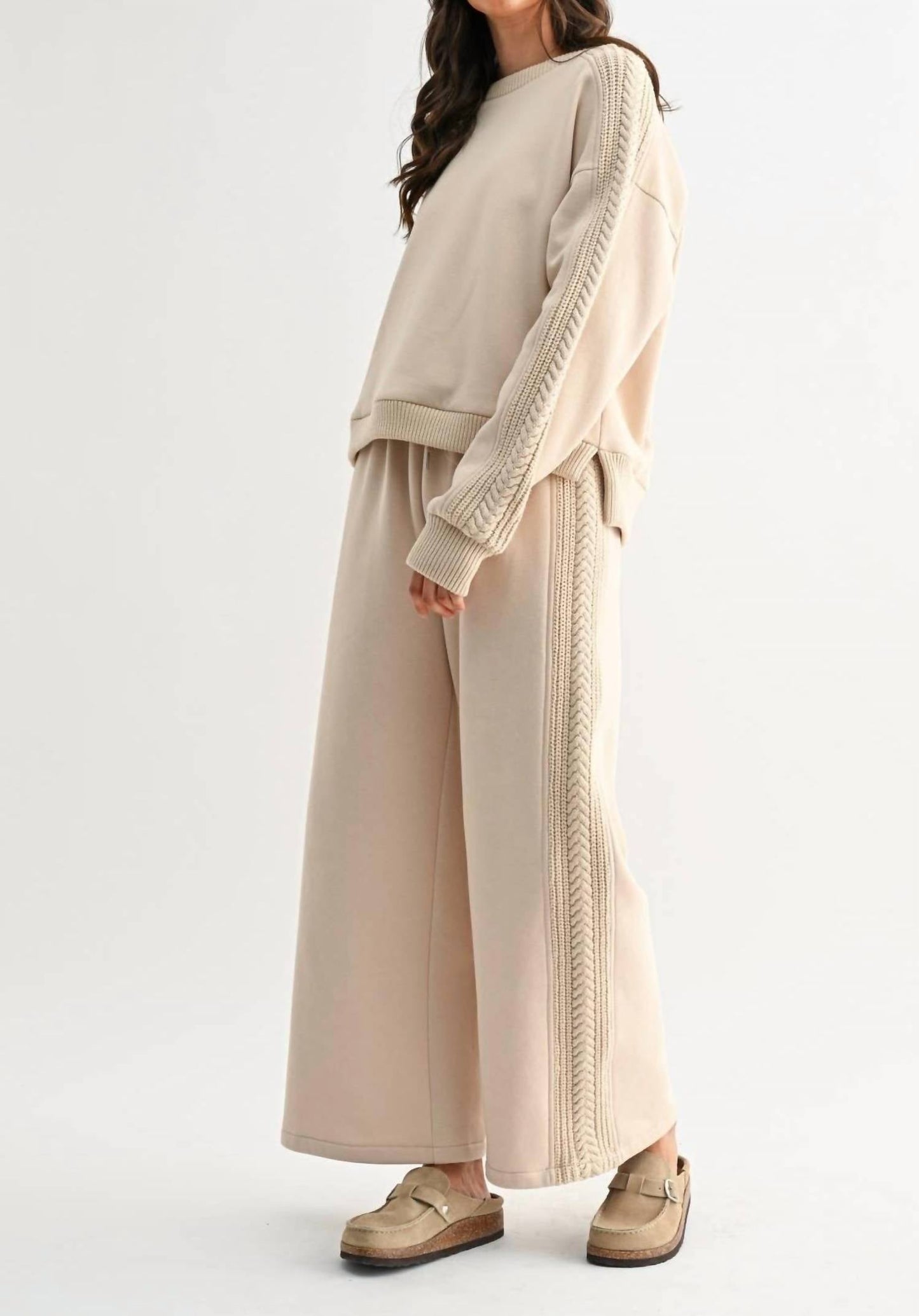Camellia - Cable Knit Trim Oversized Lounge Set