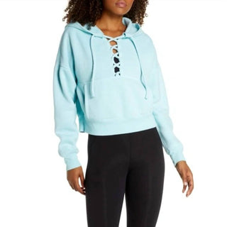 Free People - Free People FP Movement Believe It Lace Up Hoodie Light Blue