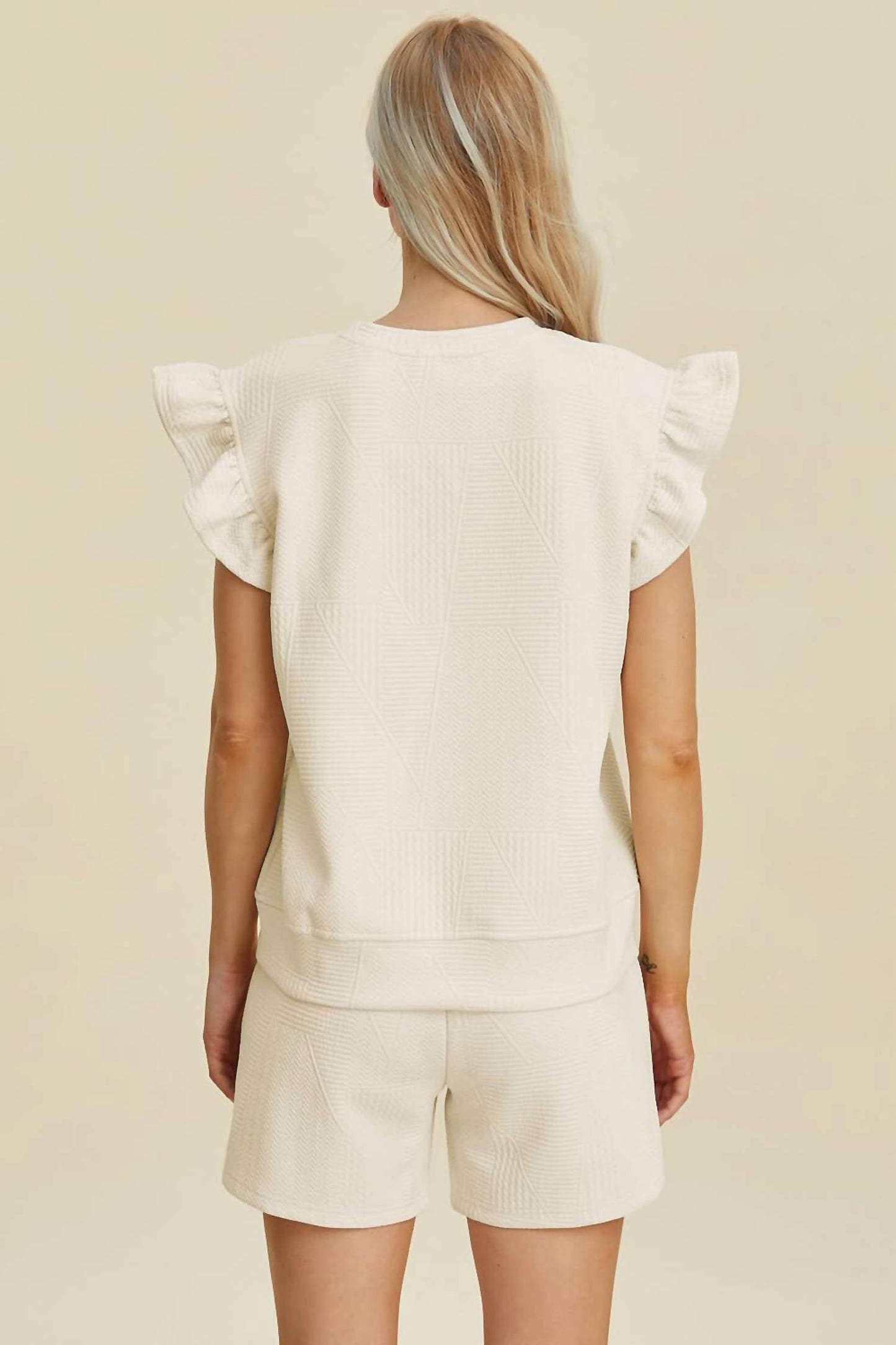 Double Take - Ruffle Sleeve Top And Short Set