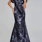 Jovani - Elegant Floral Gown With Asymmetrical Detailing