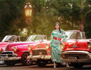 Rossario George - Women's Striped Belted Bohemian Style Maxi Dress