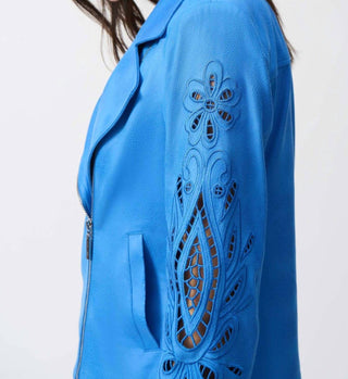 Joseph Ribkoff - Foiled Faux Suede Moto Style Jacket