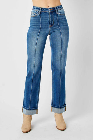 Judy Blue - High Waist Front Seam Detail & Cuffed Straight Jeans