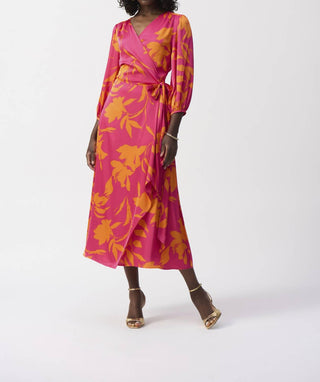 Joseph Ribkoff - Satin Floral Print Wrap Dress
