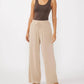 Lovestitch - Ruffled Waist Washed Linen Cotton Wide-leg Pants