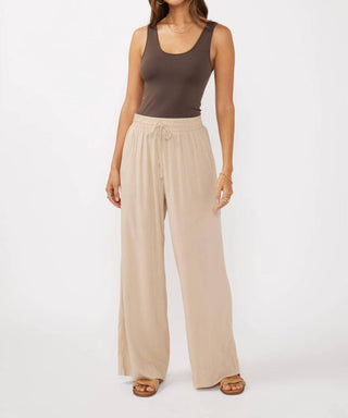 Lovestitch - Ruffled Waist Washed Linen Cotton Wide-leg Pants